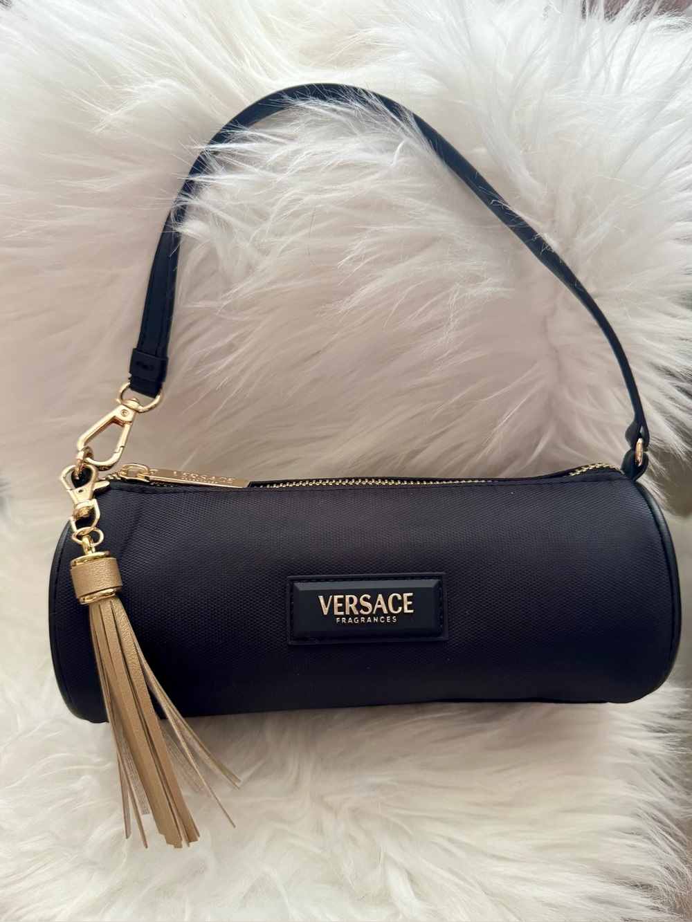 Versace Black Mini Barrel Bag with Gold Hardware